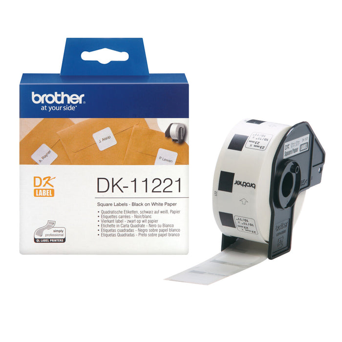Brother DK-11221 Square Paper Labels, 23mmx23mm, 1000 labels per roll (Black on White)