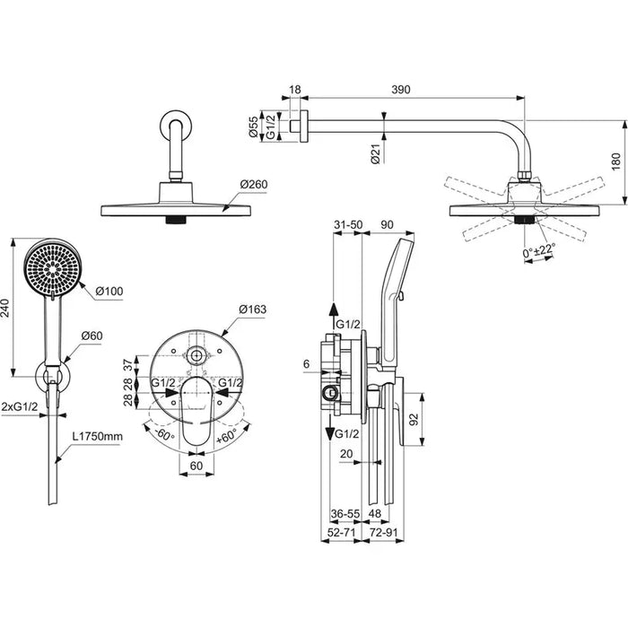 BUILT-IN SHOWER SET IDEALSTANDARD CERAFINE O - Душ комплекти и смесители за вграждане<<<Смесители и