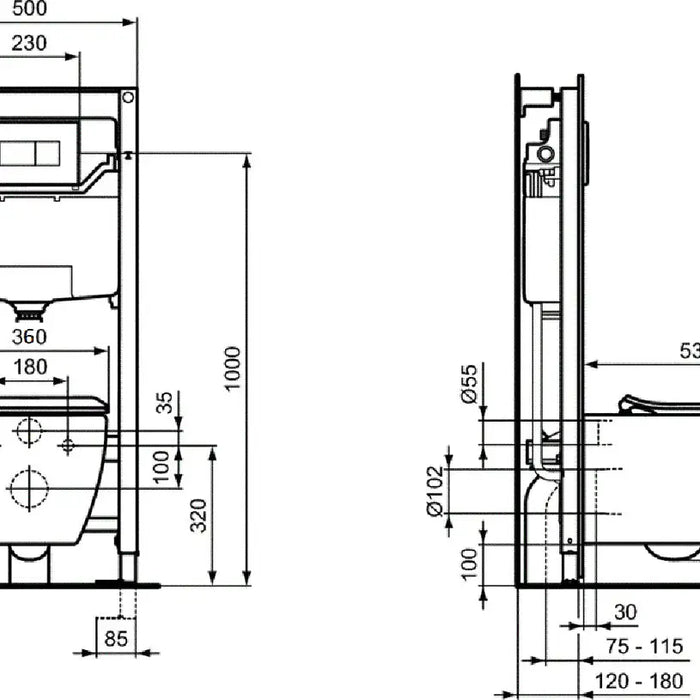 BUILT-IN STRUCTURE SET IDEALSTANDARD PROSYS 120P TESI RIMLESS+ - Структури и комплекти за вграждане<<<Санитарна