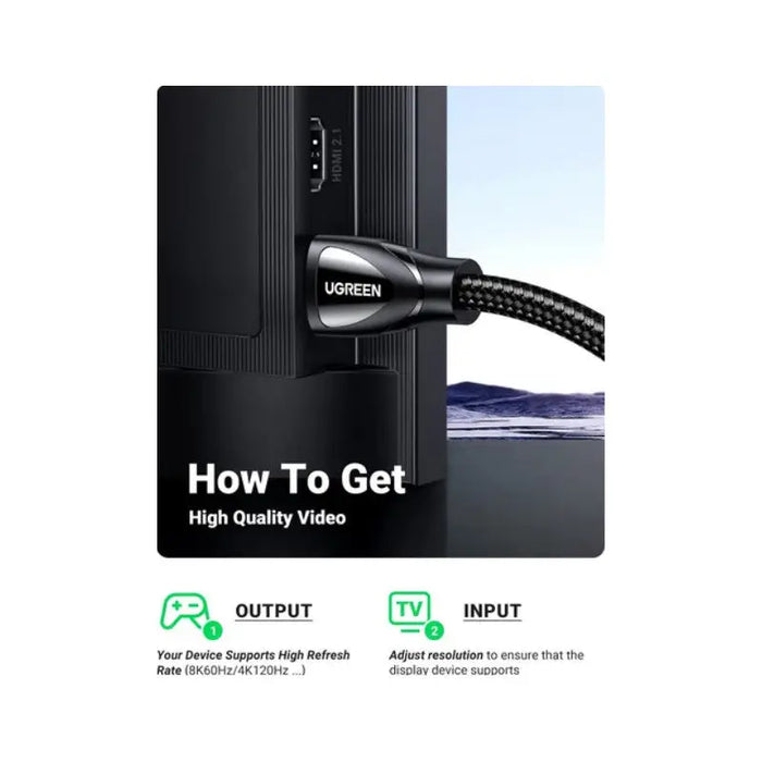 CABLE 8K HDMI/HDMI BRAIDED 5m HD140 UGREEN - Кабели аудио / видео<<<Аксесоари за мобилни устройства и ТВ<<<AmperelB2B
