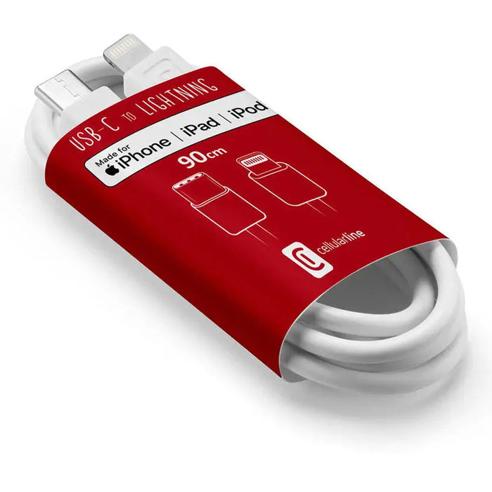 CABLE CELLULAR LINE USB-C TO LIGHTNING 90 cm White - Зарядни устройства<<<Батерии и