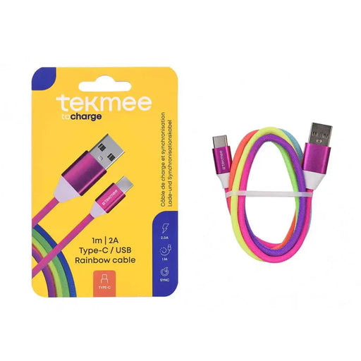 CABLE USB TYPE-C 2A 1M RAINBOW TEKMEE LAVER TRADE LTD - Зарядни устройства<<<Батерии и фенери<<<Осветление<<<Praktiker