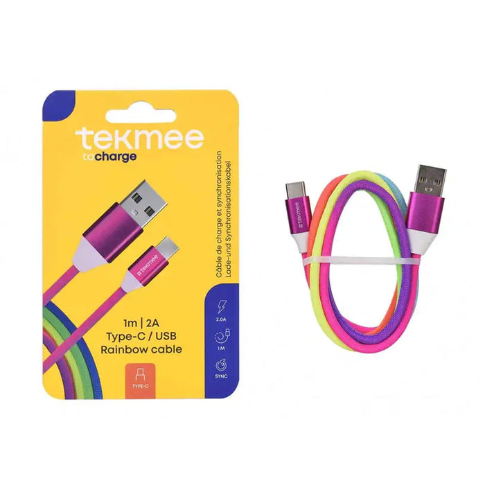CABLE USB TYPE-C 2A 1M RAINBOW TEKMEE LAVER TRADE LTD - Зарядни устройства<<<Батерии и фенери<<<Осветление<<<Praktiker