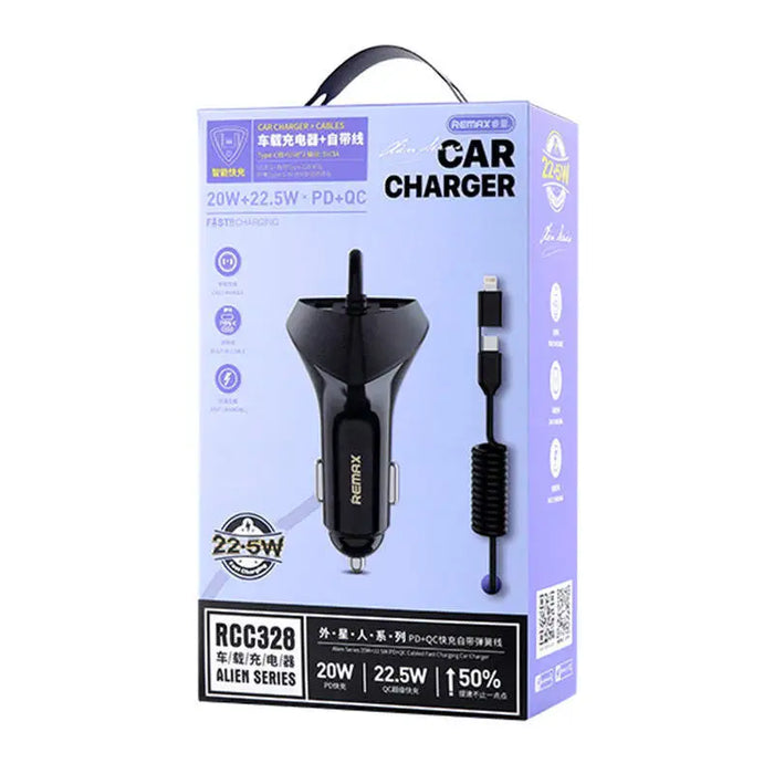 Cabled car charger Remax RCC328 20V + 22,5W PD + QC - Car chargers<<<Chargers<<<GSM Accessories<<<InnproXML