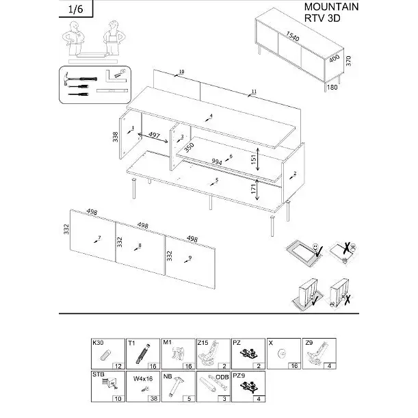 Cama 3D MOUNTAIN TV cabinet 154x40x55 black + gold - TV cabinets made of furniture boardSTV-ZPM<<<TV