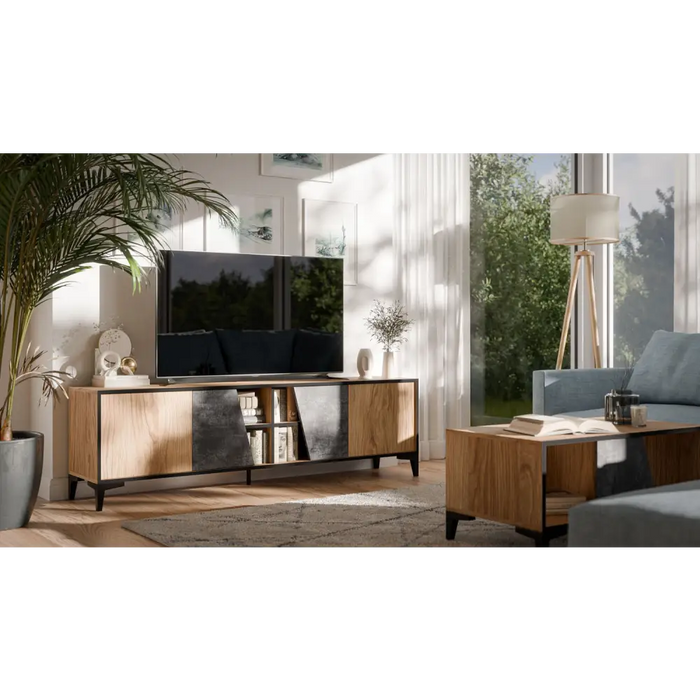 Cama 4D RTV cabinet OVO 180x38xH53 oak/concrete - TV cabinets made of furniture boardSTV-ZPM<<<TV cabinetsSTV<<<ActionPL