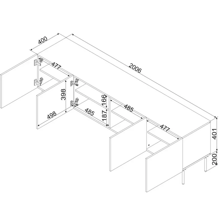Cama 4D RTV cabinet PALAZZO BIS 201x40x60 black matt - TV cabinets made of furniture boardSTV-ZPM<<<TV