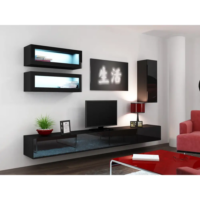 Cama Cabinet VIGO ’90’’ glass 90/35/32 black/black gloss - Buffets and display cabinets on a wooden