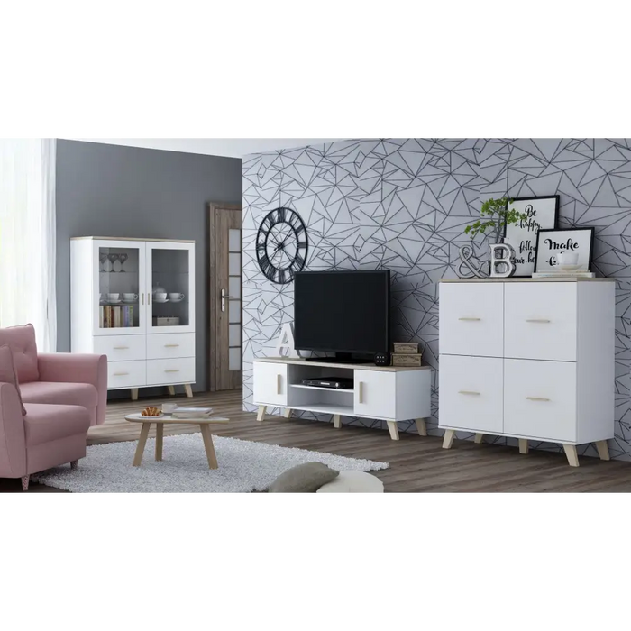 Cama display cabinet LOTTA 2D4D white + sonoma oak - Buffets and display cabinets on a wooden baseBIW-PDR<<<Buffets