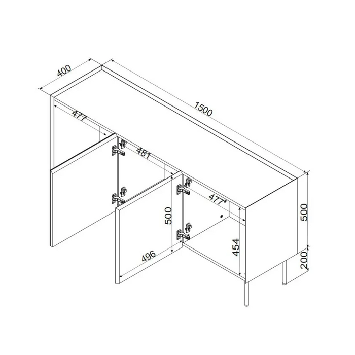 Cama FELLINI chest of drawers 150x40x70 cashmere + oiled oak top - Chests of drawers made of furniture