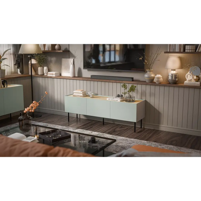 Cama FELLINI TV cabinet 150x40x52 olive + oiled oak top - TV cabinets made of furniture boardSTV-ZPM<<<TV