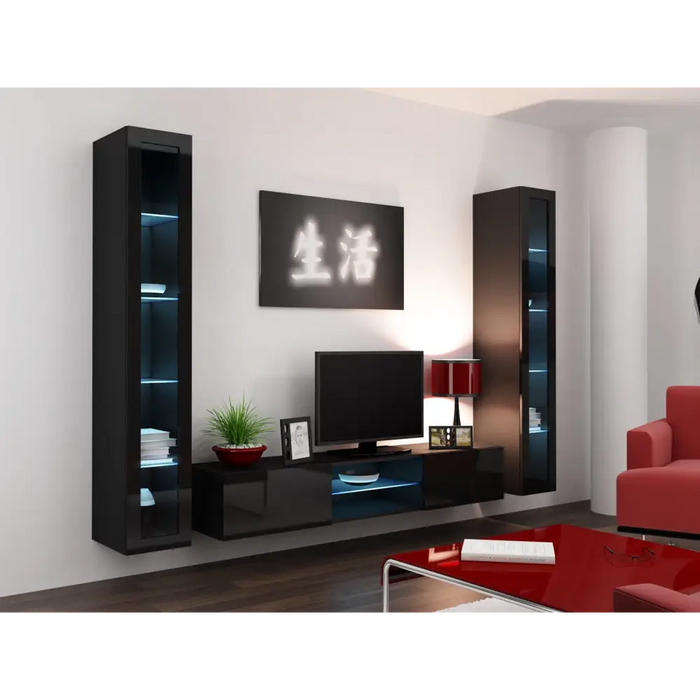 Cama Glass-case VIGO ’180’ 180/40/30 black/black gloss - Buffets and display cabinets on a wooden baseBIW-PDR<<<Buffets