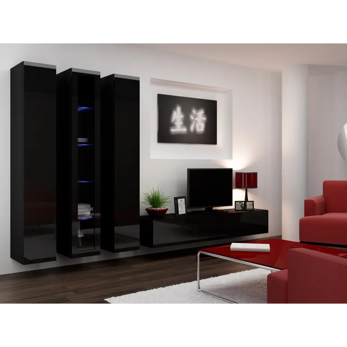 Cama Glass-case VIGO ’180’ 180/40/30 black/black gloss - Buffets and display cabinets on a wooden baseBIW-PDR<<<Buffets