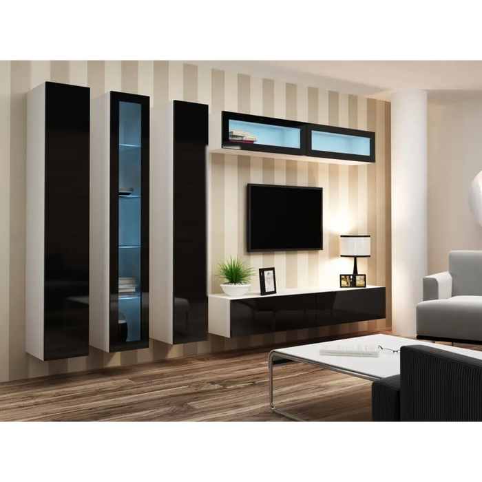 Cama Glass-case VIGO ’180’ 180/40/30 white/black gloss - Buffets and display cabinets on a wooden baseBIW-PDR<<<Buffets