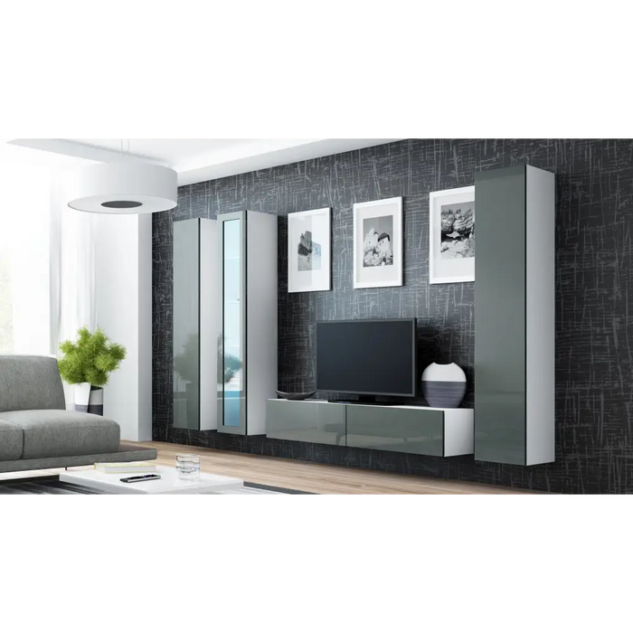 Cama Glass-case VIGO ’180’ 180/40/30 white/grey gloss - Buffets and display cabinets on a wooden baseBIW-PDR<<<Buffets