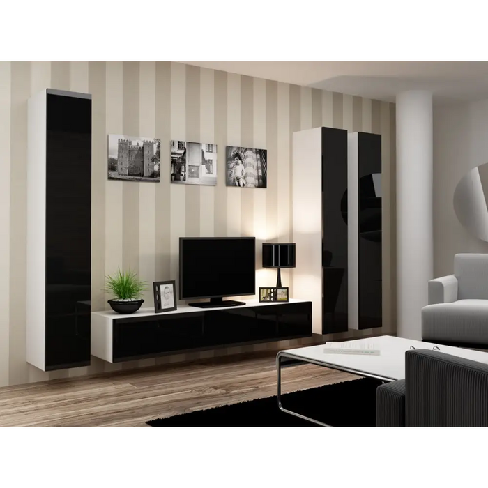 Cama Living room cabinet set VIGO 1 white/black gloss - Modern wall unitsMES-NOW<<<Wall UnitsMES<<<ActionPL