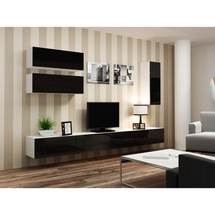Cama Living room cabinet set VIGO 13 white/black gloss - Modern wall unitsMES-NOW<<<Wall UnitsMES<<<ActionPL