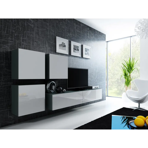 Cama Living room cabinet set VIGO 23 grey/white gloss - Modern wall unitsMES-NOW<<<Wall UnitsMES<<<ActionPL