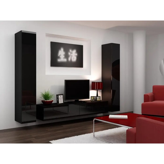 Cama Living room cabinet set VIGO 4 black/black gloss - Modern wall unitsMES-NOW<<<Wall UnitsMES<<<ActionPL