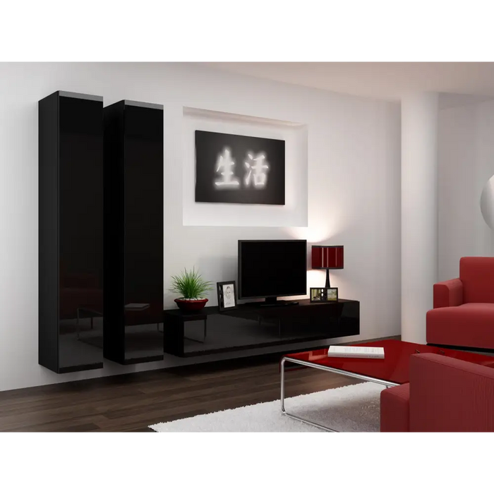 Cama Living room cabinet set VIGO 4 black/black gloss - Modern wall unitsMES-NOW<<<Wall UnitsMES<<<ActionPL