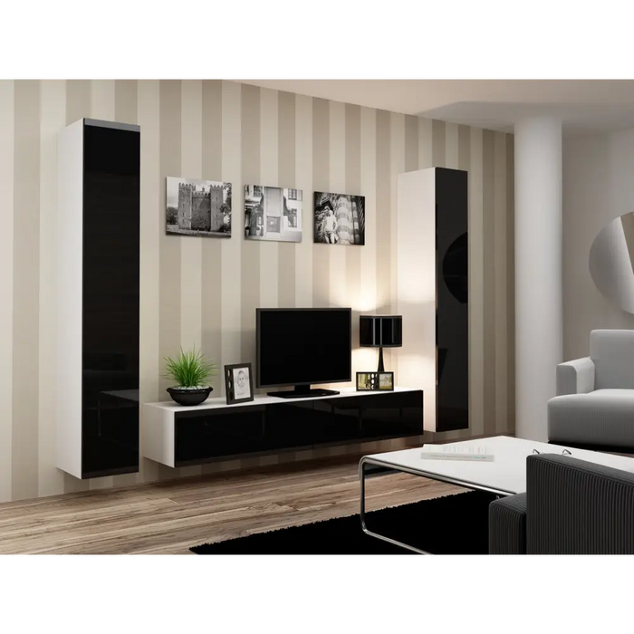 Cama Living room cabinet set VIGO 4 white/black gloss - Modern wall unitsMES-NOW<<<Wall UnitsMES<<<ActionPL