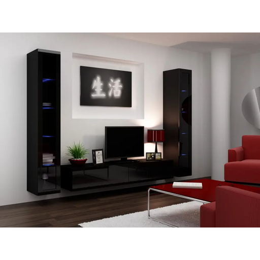 Cama Living room cabinet set VIGO 5 black/black gloss - Modern wall unitsMES-NOW<<<Wall UnitsMES<<<ActionPL