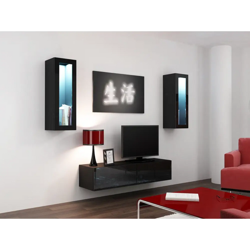 Cama Living room cabinet set VIGO 8 black/black gloss - Modern wall unitsMES-NOW<<<Wall UnitsMES<<<ActionPL