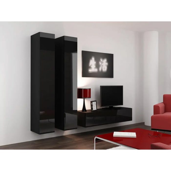 Cama Living room cabinet set VIGO 9 black/black gloss - Modern wall unitsMES-NOW<<<Wall UnitsMES<<<ActionPL