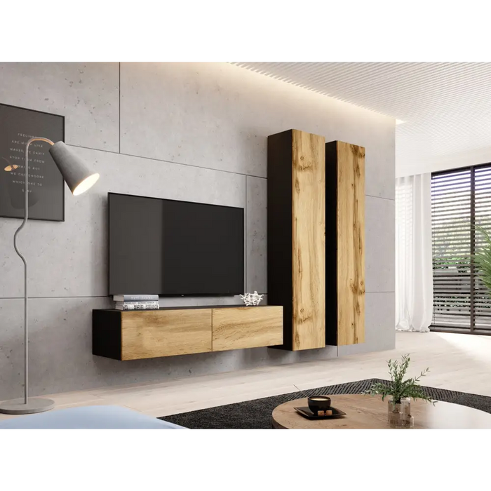 Cama living room cabinet set VIGO 9 black/wotan oak - Modern wall unitsMES-NOW<<<Wall UnitsMES<<<ActionPL