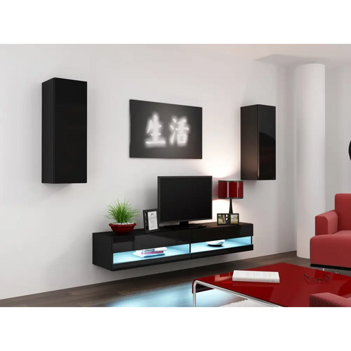 Cama Living room cabinet set VIGO NEW 10 black/black gloss - Modern wall unitsMES-NOW<<<Wall UnitsMES<<<ActionPL