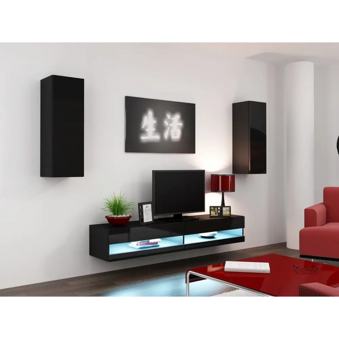 Cama Living room cabinet set VIGO NEW 10 black/black gloss - Modern wall unitsMES-NOW<<<Wall UnitsMES<<<ActionPL