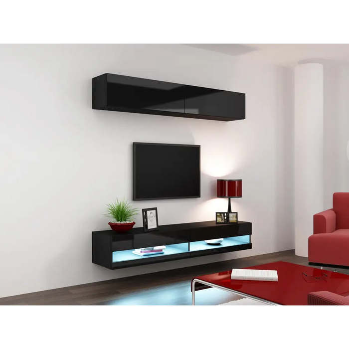 Cama Living room cabinet set VIGO NEW 10 black/black gloss - Modern wall unitsMES-NOW<<<Wall UnitsMES<<<ActionPL