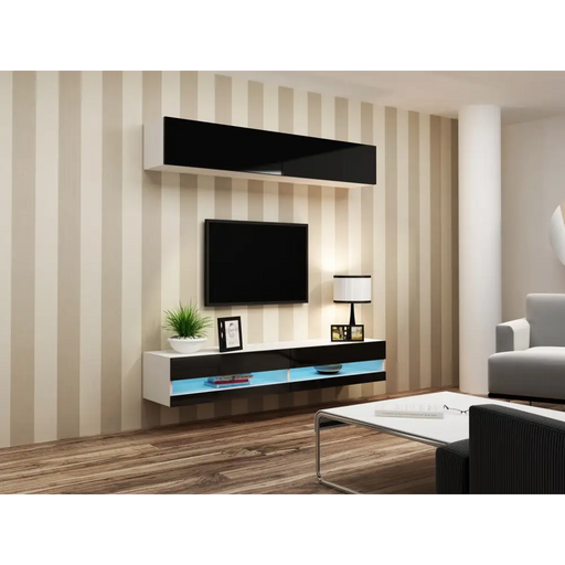 Cama Living room cabinet set VIGO NEW 10 white/black gloss - Modern wall unitsMES-NOW<<<Wall UnitsMES<<<ActionPL