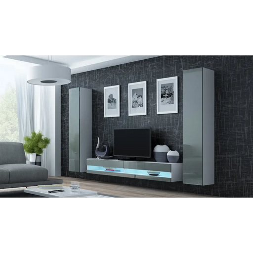 Cama Living room cabinet set VIGO NEW 4 white/grey gloss - Modern wall unitsMES-NOW<<<Wall UnitsMES<<<ActionPL