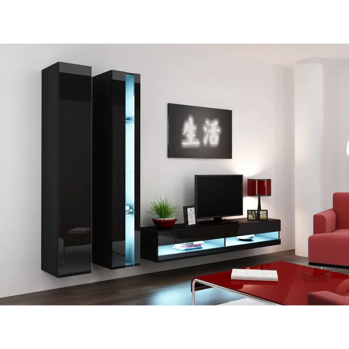 Cama Living room cabinet set VIGO NEW 5 black/black gloss - Modern wall unitsMES-NOW<<<Wall UnitsMES<<<ActionPL