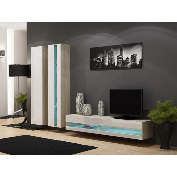 Cama Living room cabinet set VIGO NEW 5 sonoma/white gloss - Modern wall unitsMES-NOW<<<Wall UnitsMES<<<ActionPL