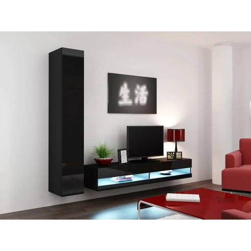 Cama Living room cabinet set VIGO NEW 9 black/black gloss - Modern wall unitsMES-NOW<<<Wall UnitsMES<<<ActionPL
