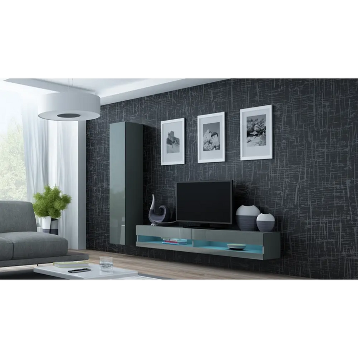 Cama Living room cabinet set VIGO NEW 9 grey/grey gloss - Modern wall unitsMES-NOW<<<Wall UnitsMES<<<ActionPL