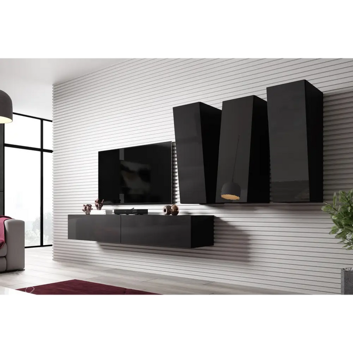 Cama Living room cabinet set VIGO SLANT 1 black/black gloss - Modern wall unitsMES-NOW<<<Wall UnitsMES<<<ActionPL