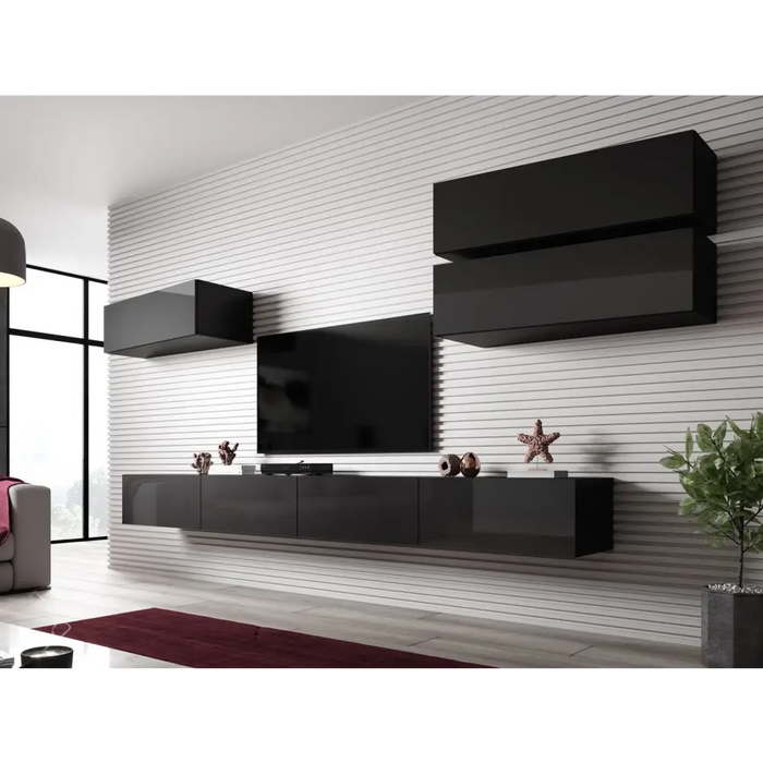 Cama Living room cabinet set VIGO SLANT 4 black/black gloss - Modern wall unitsMES-NOW<<<Wall UnitsMES<<<ActionPL