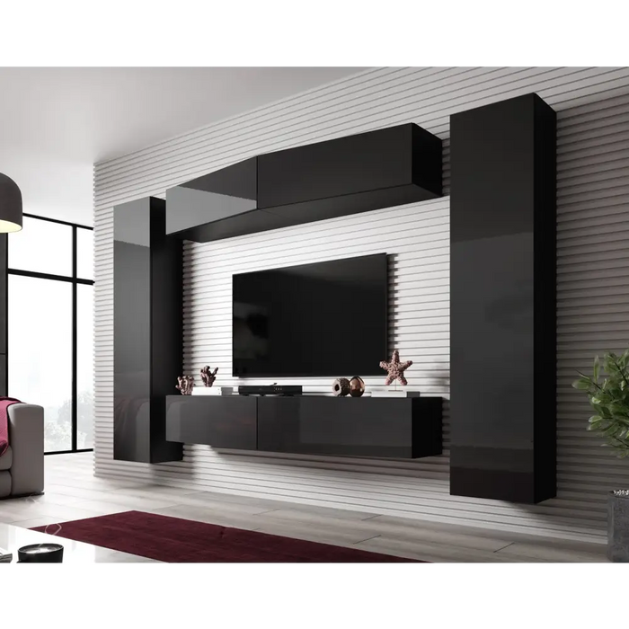 Cama Living room cabinet set VIGO SLANT 7 black/black gloss - Modern wall unitsMES-NOW<<<Wall UnitsMES<<<ActionPL