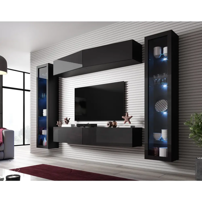Cama Living room cabinet set VIGO SLANT 8 black/black gloss - Modern wall unitsMES-NOW<<<Wall UnitsMES<<<ActionPL