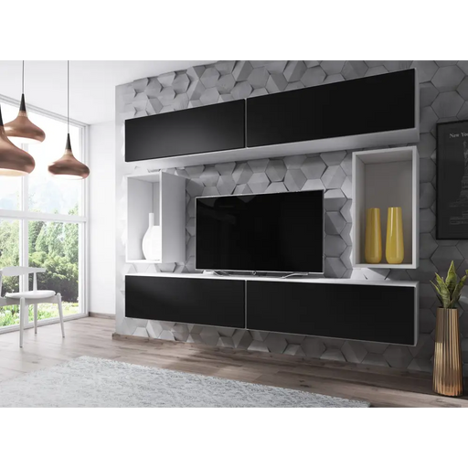 Cama living room furniture set ROCO 1 (4xRO1 + 2xRO4) white/white/black - Modern wall unitsMES-NOW<<<Wall