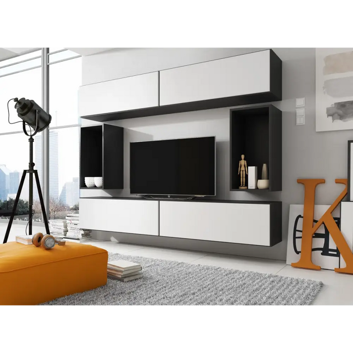 Cama living room furniture set ROCO 1 (4xRO1 + 2xRO4) black/black/white - Modern wall unitsMES-NOW<<<Wall