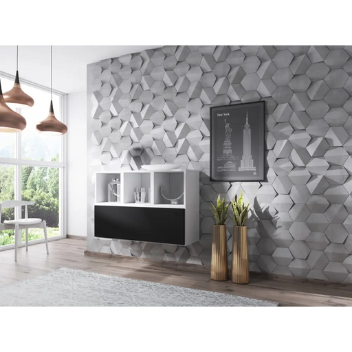 Cama living room furniture set ROCO 12 (RO1 + 3xRO6) white/white/black - Modern wall unitsMES-NOW<<<Wall