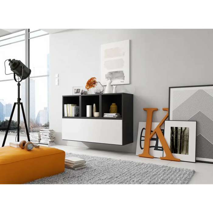 Cama living room furniture set ROCO 12 (RO1 + 3xRO6) black/black/white - Modern wall unitsMES-NOW<<<Wall