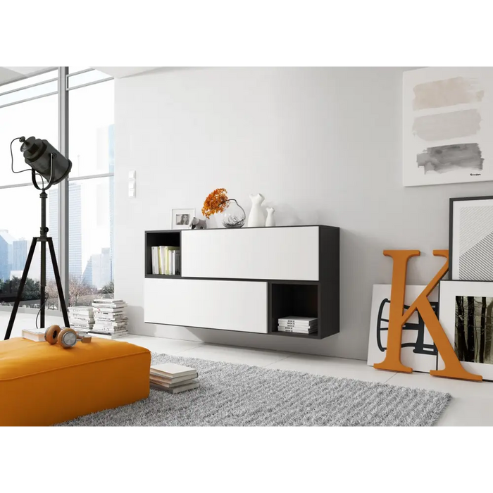 Cama living room furniture set ROCO 14 (2xRO1 + 2xRO6) black/black/white - Modern wall unitsMES-NOW<<<Wall