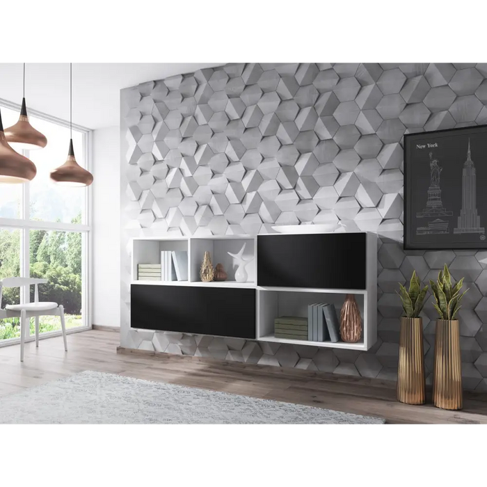 Cama living room furniture set ROCO 16 (RO1 + RO2 + RO3 + RO4) white/white/black - Modern wall unitsMES-NOW<<<Wall