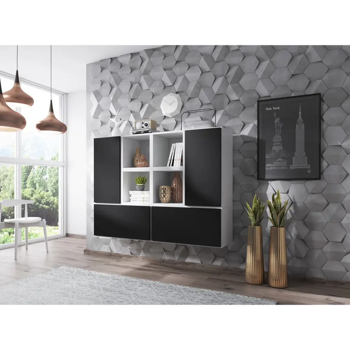 Cama living room furniture set ROCO 19 (4xRO3 + 4xRO6) white/white/black - Modern wall unitsMES-NOW<<<Wall