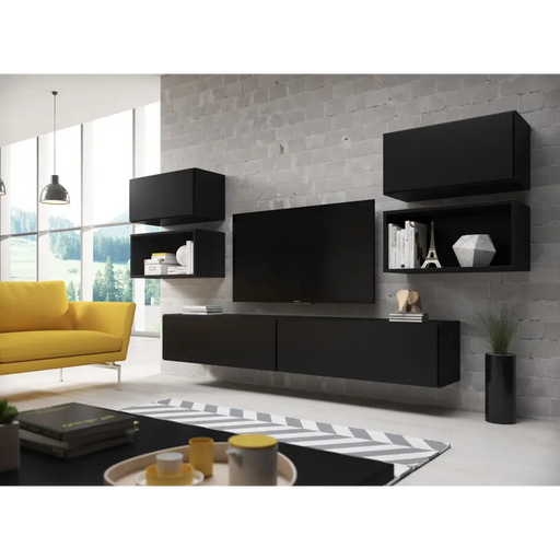 Cama living room furniture set ROCO 3 (2xRO3 + 2xRO4 + 2xRO1) black/black/black - Modern wall unitsMES-NOW<<<Wall